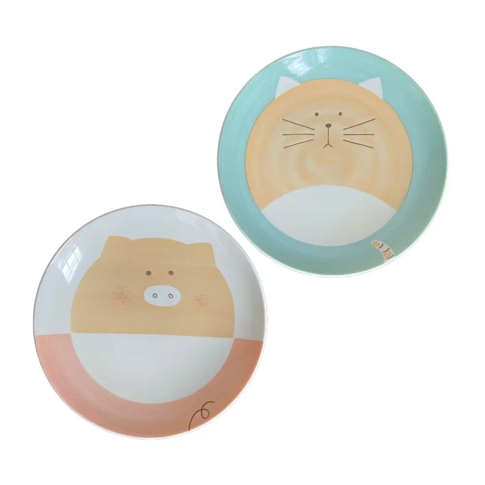 Ceramic Pig Cat Graphic Plates Cat food dishes Plates Whimsical